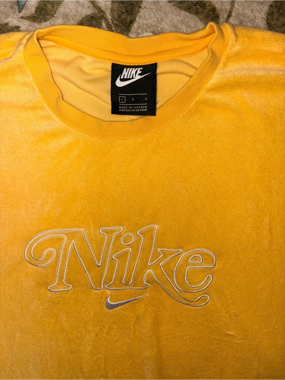 Nike Yellow Velour Embroidered Logo Tee